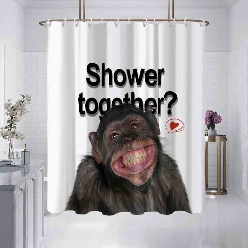 シャワーカーテン 防水 はっ水加工 穴あけ不要 バスルーム 目隠し ゴリラ 蝶柄 デジタルプリント ポリエステル製 モダン シンプル スタイリッシュ ユニットバス用 間仕切り おしゃれ