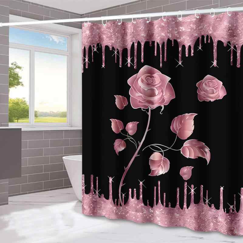 シャワーカーテン 防水 乾湿分離 モダン シンプル 欧米風 ローズ バラ柄 間仕切り バスルーム 浴室 お風呂用 ポリエステル製 サイズ豊富
