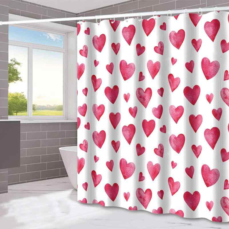 シャワーカーテン 防水 湿乾分離 間仕切り バスルーム用 バレンタインデー デコレーション おしゃれな アート柄 ポリエステル製 モダン シンプル 多色展開