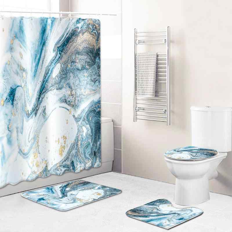 バスルームセット 大理石柄 シャワーカーテン バスマット トイレマット 浴室用 デジタルプリント ポリエステル 高級感 モダン インテリア