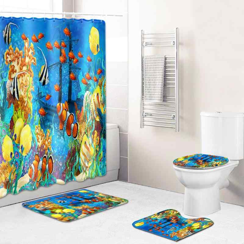 シャワーカーテン 防水 3D海洋柄 ポリエステル 上品な高級感 多用途 浴室用 お手入れ簡単 タペストリー..