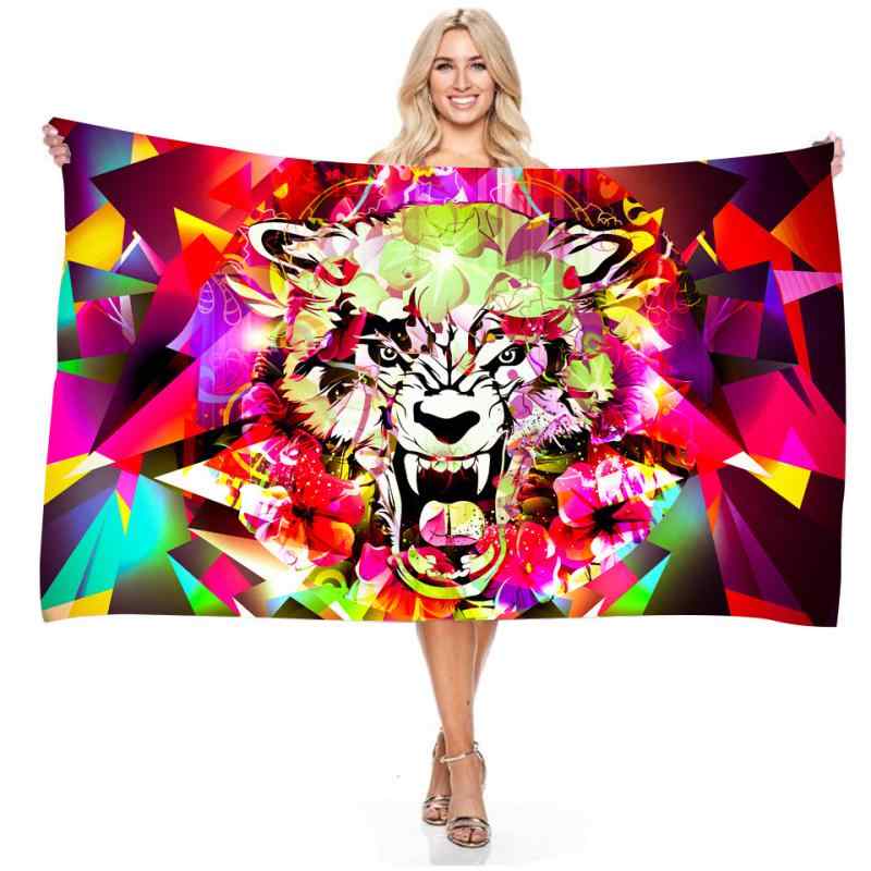 バスタオル ビーチタオル メンズ レディース 黒地 虎 狼 獅子 アニマル柄 3D デジタルプリント 超細繊..