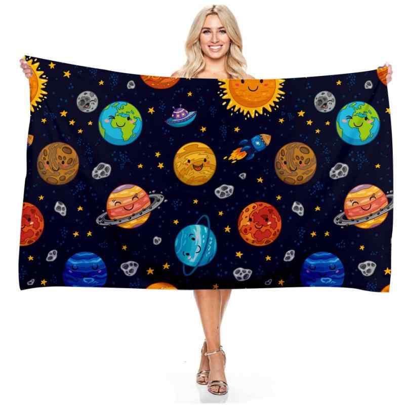 バスタオル ビーチタオル 速乾 吸水 マイクロファイバー 軽量 薄手 長方形 宇宙 星月柄 デジタルプリント プール 海水浴 旅行 お風呂上り 大人 子供 かわいい おしゃれ ポリエステル(x2)