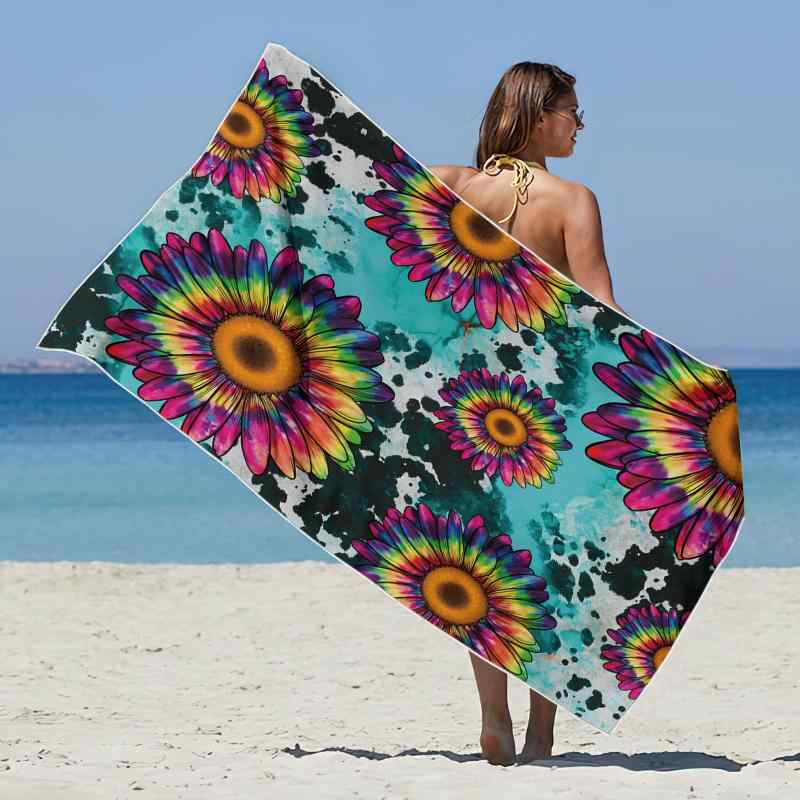 ビーチタオル バスタオル マイクロファイバー 吸水速乾 大判 スクエア型 ひまわり 向日葵 3Dデジタルプリント プール 海水浴 レジャー 旅行 アウトドア(x2)
