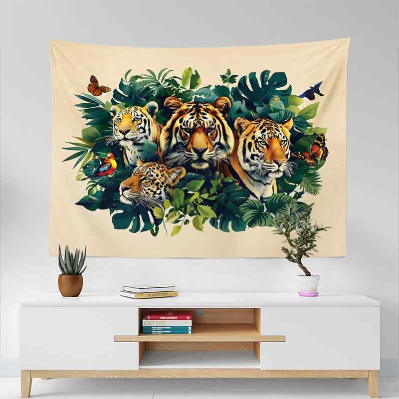 タペストリー 北欧スタイル ジャングルアニマル柄 デジタルプリント 壁掛け ウォールデコレーション おしゃれ インテリア 大判 長方形 ポリエステル製 リビング 寝室 子供部屋 背景布