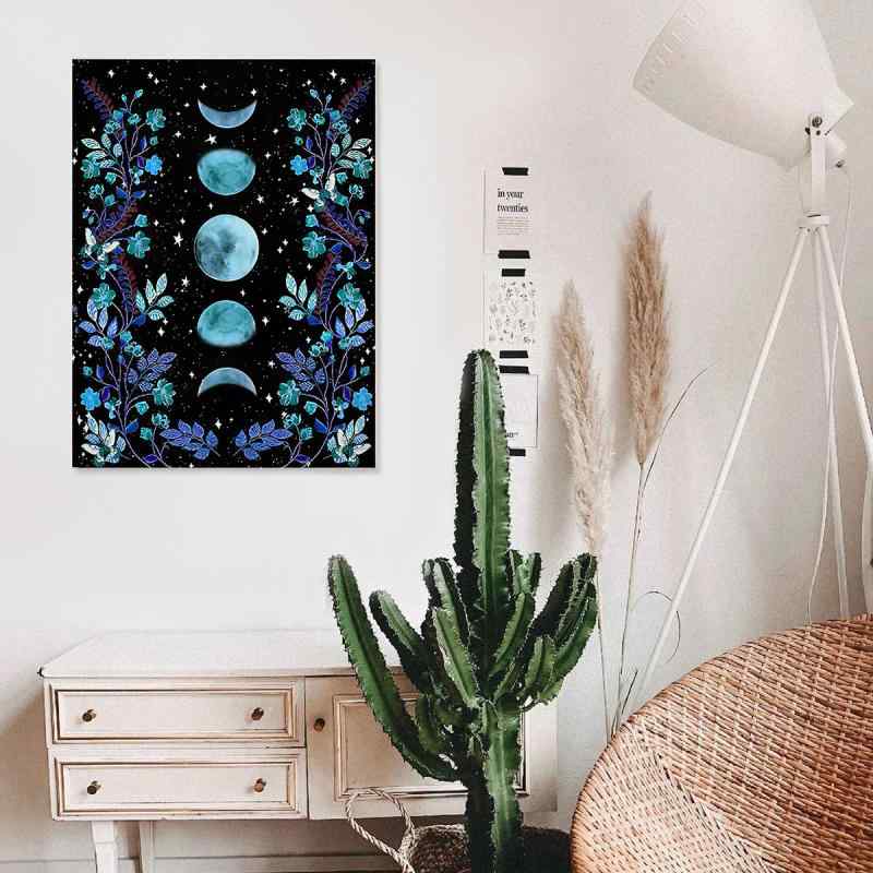 タペストリー ボヘミアン 北欧風 月相 月光ガーデン 蔓 花柄 ブラック ウォールデコレーション 壁飾り おしゃれ リビング 寝室 洗える インテリア