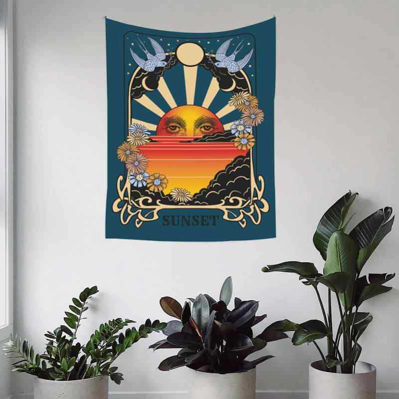 タペストリー 丸洗い可能 デジタルプリント ポリエステル製 北欧風 ボヘミアン 日月星 太陽 月 花柄 手相占い 幾何学 抽象柄 壁掛け インテリア 飾り 長方形 リビング 寝室 書斎 子供部屋