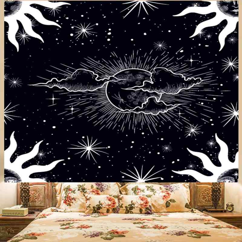 タペストリー ボヘミアン ヒッピー 太陽 雲 星 北欧風 黒 アート ウォールデコレーション 背景布 ポリエステル製 ウォッシャブル リビング 寝室 子供部屋 インテリア おしゃれ 長方形
