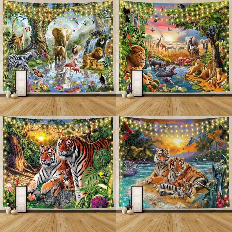 タペストリー タイガー ウルフ オオカミ 虎 動物柄 北欧風 インスタ映え おしゃれ 壁掛け ウォールデコレーション ウォールアート ポリエステル製 リビング 寝室 部屋 書斎 子供部屋 インテリア 模様替え 背景布 長方形