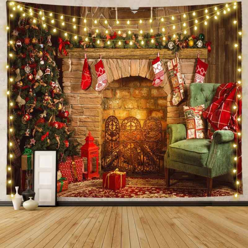 タペストリー 洗濯機洗い対応 ポリエステル製 クリスマス 暖炉 ツリー 北欧風 ウォールデコ 背景布 部屋飾り 長方形 リビング 寝室 子供部屋