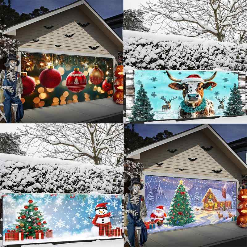 ウォールデコレーション クリスマス ガレージドア バナー 大型 イベント装飾 飾り幕 写真映え フォトブース 玄関 屋外 屋内 サンタ 雪だるま ノーム柄 パーティー 雰囲気作り ポリエステル製