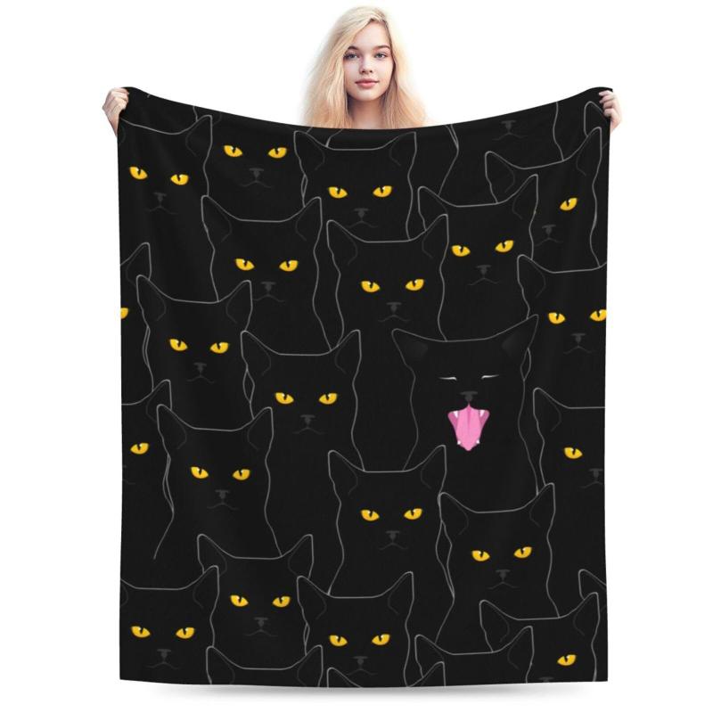 ブランケット かわいい黒猫 フランネル 毛布 軽量 柔らか 肌触り良い あったか ふわふわ ポリエステル素材 四季兼用 オールシーズン 家庭 ソファ オフィス 旅行用 ひざ掛け 寝具 ベッドスロー マルチカバー 冷え対策 暖房対策 モダン シンプル