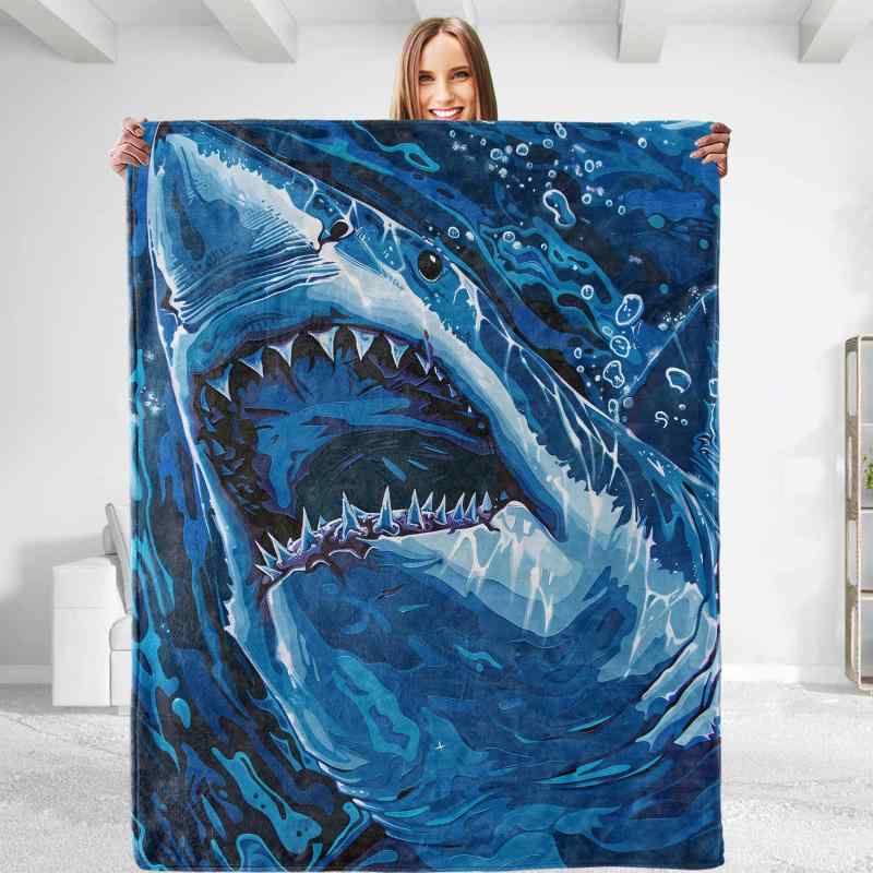 ブランケット ユニセックス 極厚 ふわふわ 柔らかい 軽量 フランネル毛布 サメデザイン ポリエステル製 なめらか 快適 ソファ リビング 寝室 ベッドルーム 大判 オールシーズン対応 モダンシンプル