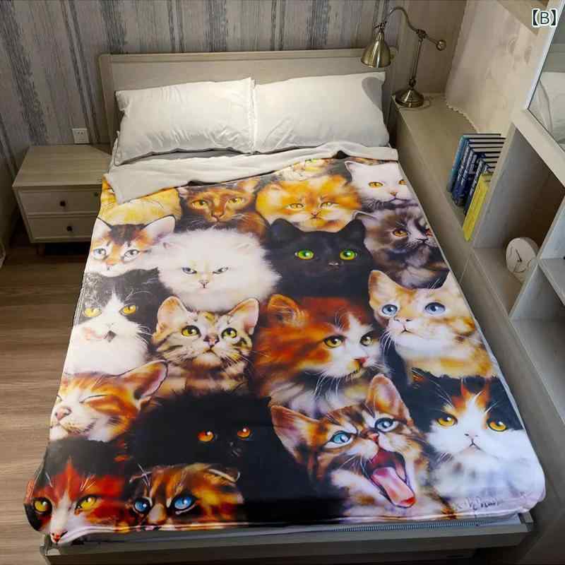 ブランケット 柔らか ソフト フランネル かわいい 猫柄 キャラクター ポータブル ...