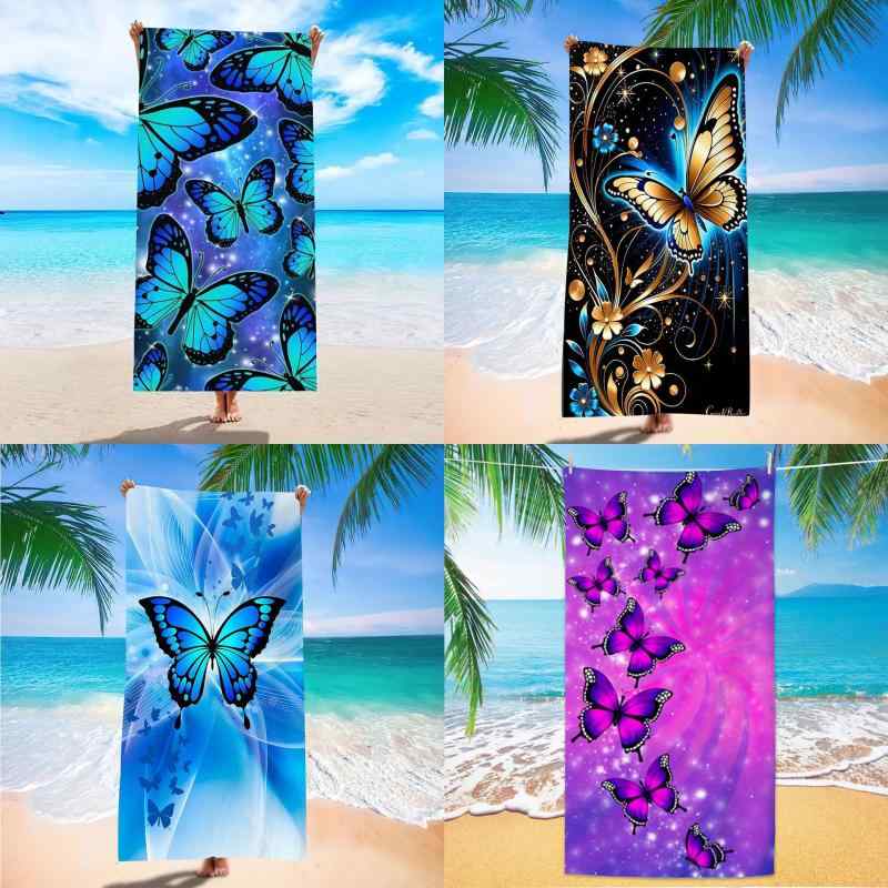 ビーチタオル レディース 吸水速乾 マイクロファイバー 多色蝶々柄 デジタルプリント スイミング バス..
