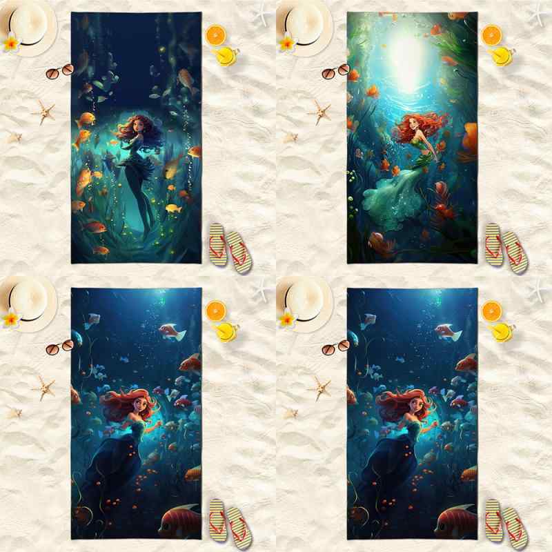 ビーチタオル キッズ 女の子 速乾 吸水 マイクロファイバー 人魚 マーメイドデザイン アメリカン 海水..