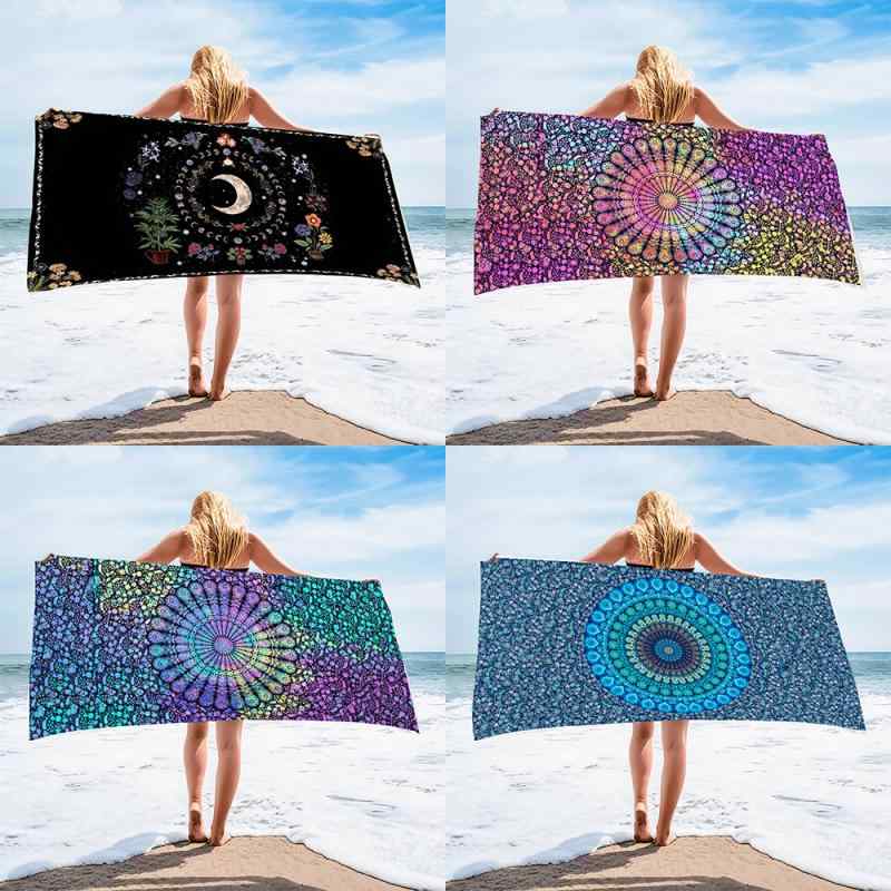ビーチタオル 吸水速乾 超極細繊維 マイクロファイバー 大判 マンダラ柄 ボヘミアン 海辺 窓柄 デジタ..