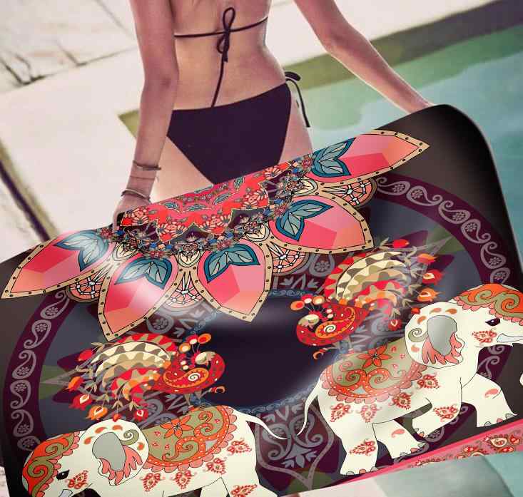 ビーチタオル マイクロファイバー 吸水速乾 大判 おしゃれ 長方形 手描き ゾウ 3Dデジタルプリント 海 プール 海水浴 レジャー バスタオル