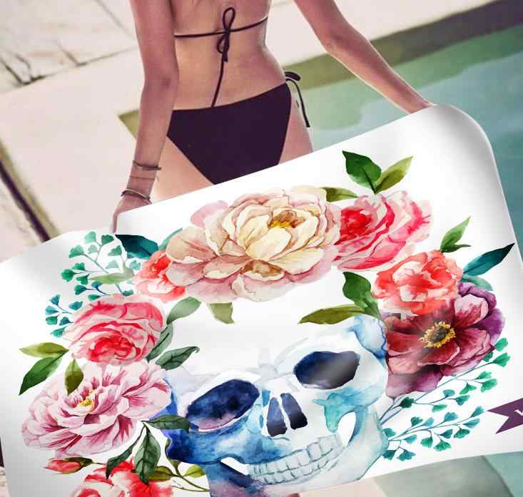 ビーチタオル バスタオル マイクロファイバー 吸水速乾 軽量 刺繍入り 3Dデジタルプリント スカル ドク..