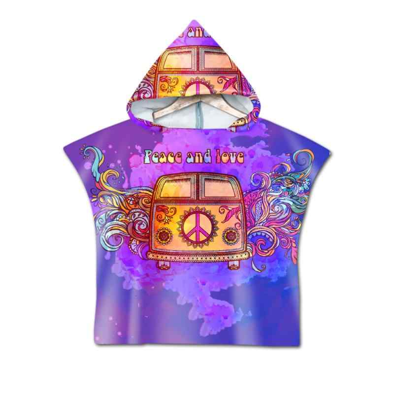 タオル キッズ 子供用 フード付きバスタオル マイクロファイバー 吸水 速乾 軽量 ポンチョ ビーチタオル プール 海水浴 お風呂上がり 刺繡 デジタルプリント ピースマーク ヒッピー柄(x2)