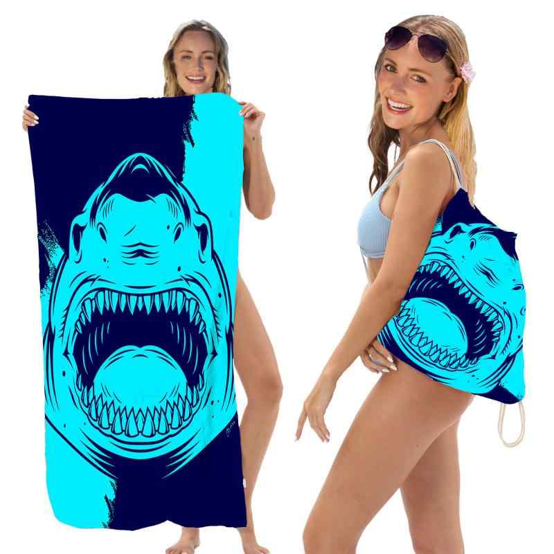 ビーチタオル 速乾 吸水 軽量 マイクロファイバー 超極細繊維 折りたたみ式 コンパクト 収納ポーチ一体型 海洋生物プリント柄 プール 海水浴 レジャー アウトドア スイミング(x2)