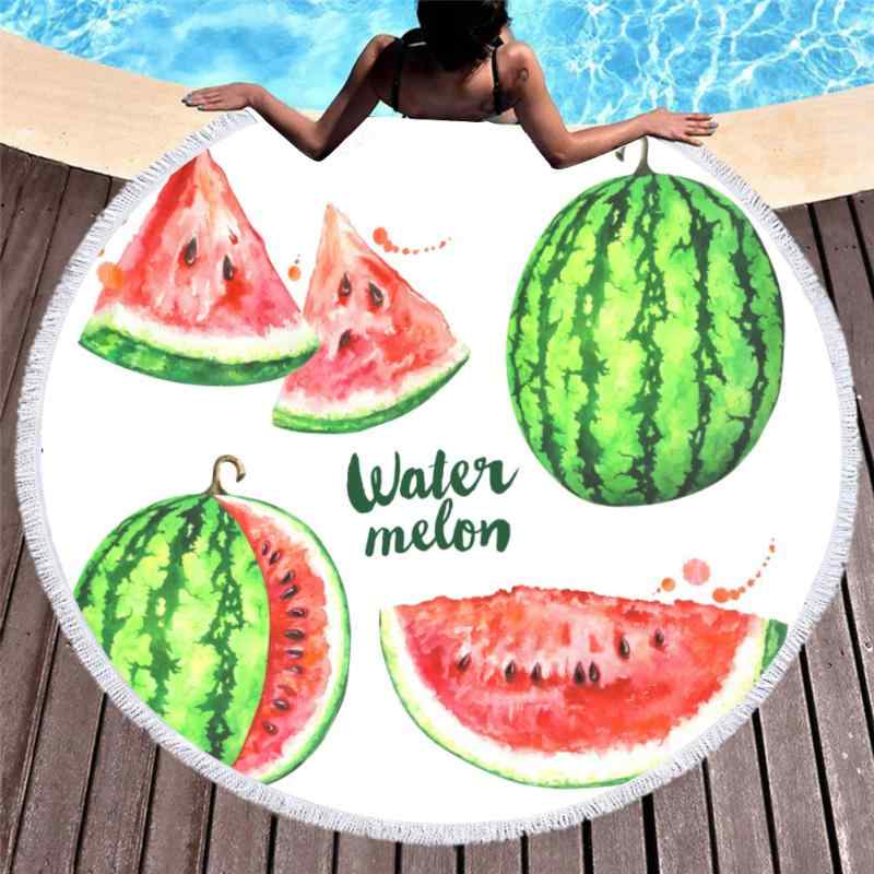 ビーチタオル 刺繡 デジタルプリント フルーツ柄 マイクロファイバー 吸水 速乾 円形 フリンジ付き 大..