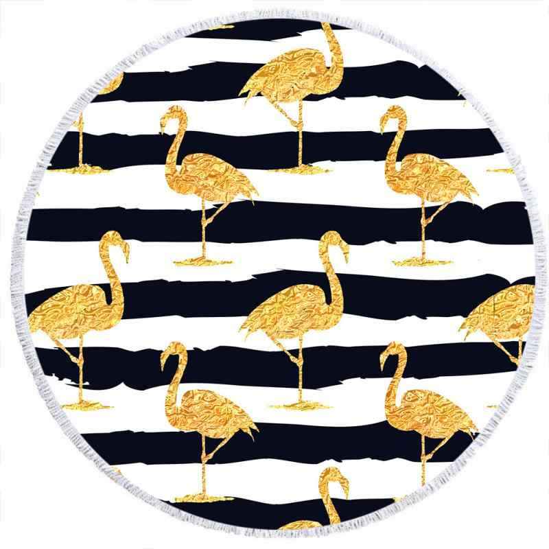 ビーチタオル 吸水速乾 マイクロファイバー 大判 円形 ラウンド 3Dデジタルプリント フラミンゴ スカル..
