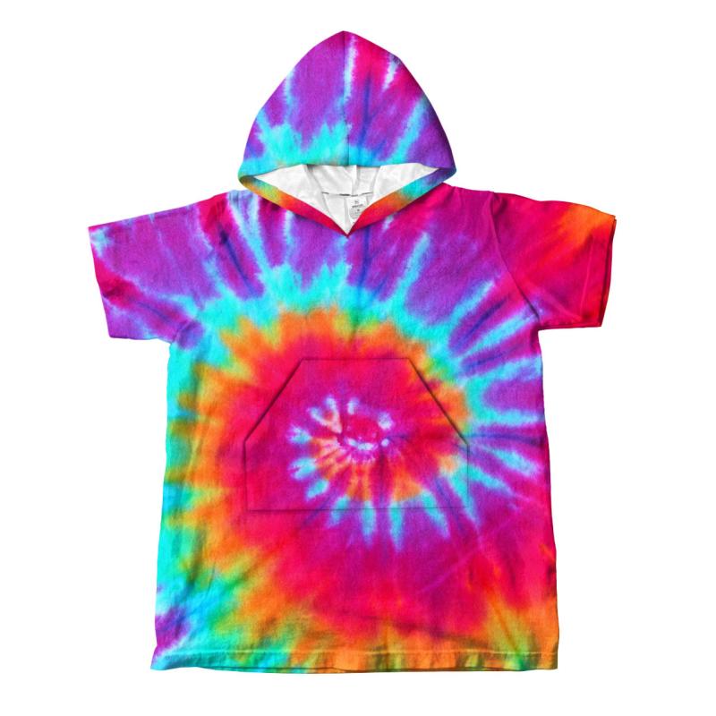 ポンチョタオル 大人用 子供用 キッズ マイクロファイバー 吸水 速乾 軽量 フード付き タイダイ 絞り染め ビーチ プール 水遊び 海水浴 ポケット付き(x2)