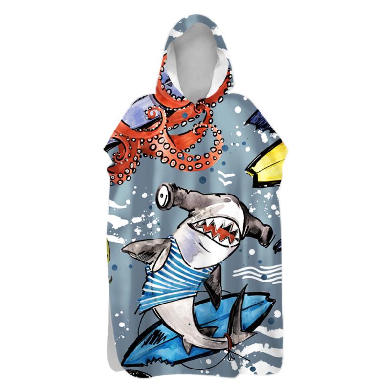 タオルポンチョ 速乾 フード付き 両面フリース マリンスポーツ マイクロファイバー 海洋生物柄 アウトドア スイミング ダイビング バスローブ(x2)