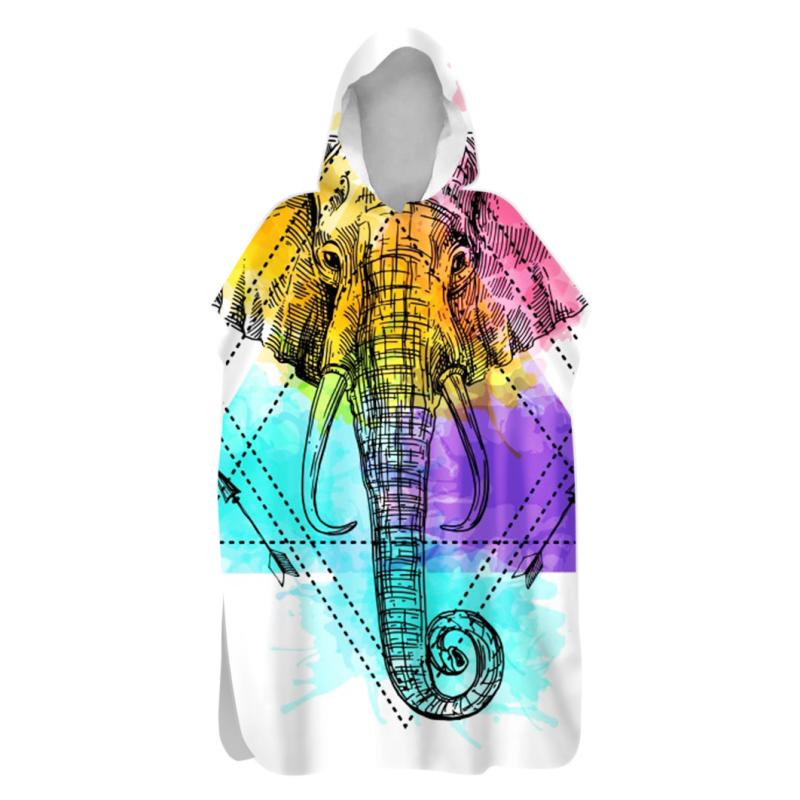 ポンチョタオル 速乾性 吸水性 フード付き 保温 マイクロファイバー 象柄 アウトドア 水泳 ダイビング ..