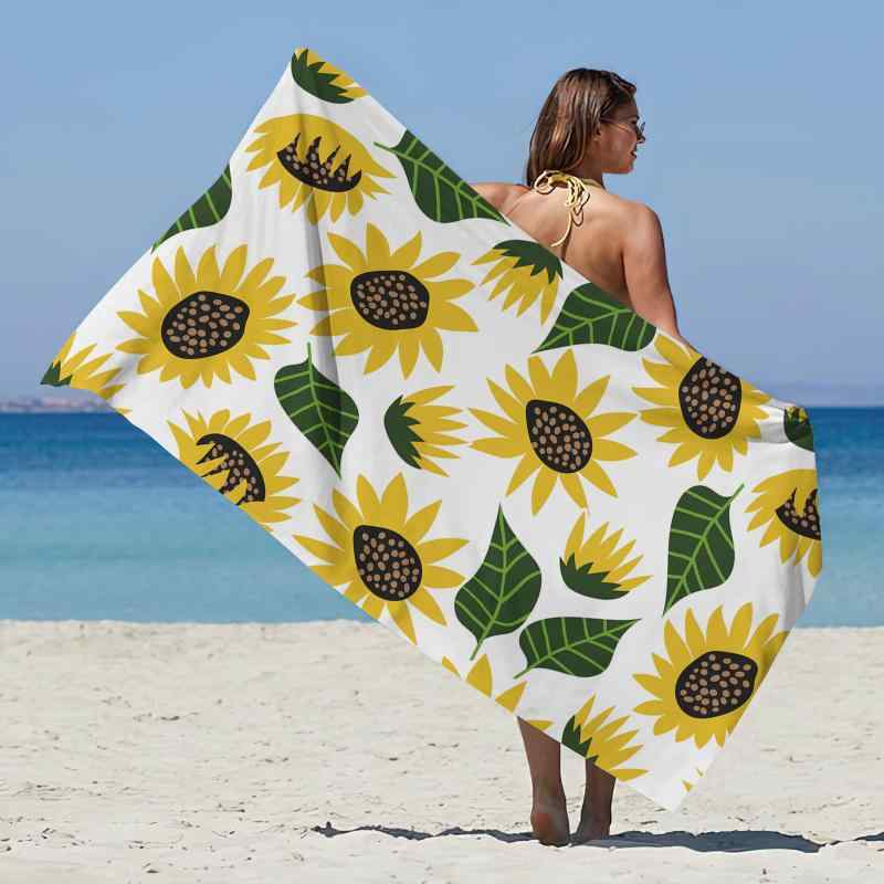 ビーチタオル バスタオル 超極細繊維 マイクロファイバー 吸水 速乾 四角形 スクエア ひまわり柄 海 プール レジャー アウトドア 旅行 ショール ストール 大判(x2)