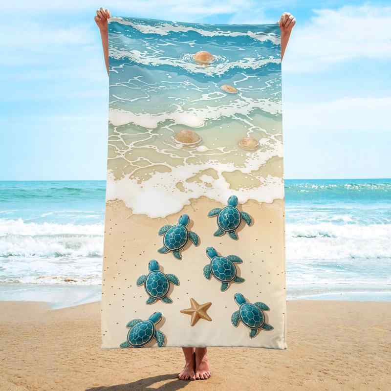 ビーチタオル 吸水速乾 軽量 マイクロファイバー ウミガメ柄 正方形 ショール 大判 プール 海水浴 レジャー 旅行 アウトドア(x2)