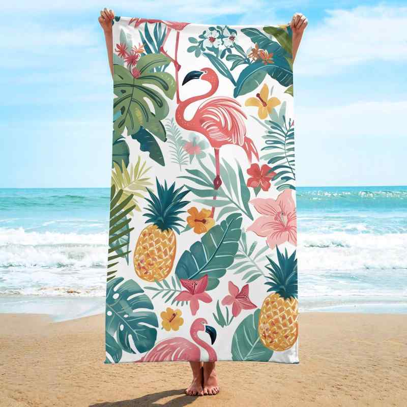 ビーチタオル マイクロファイバー 吸水 速乾 薄手 軽量 フラミンゴ柄 大判 ショール 日よけ 水着カバー..
