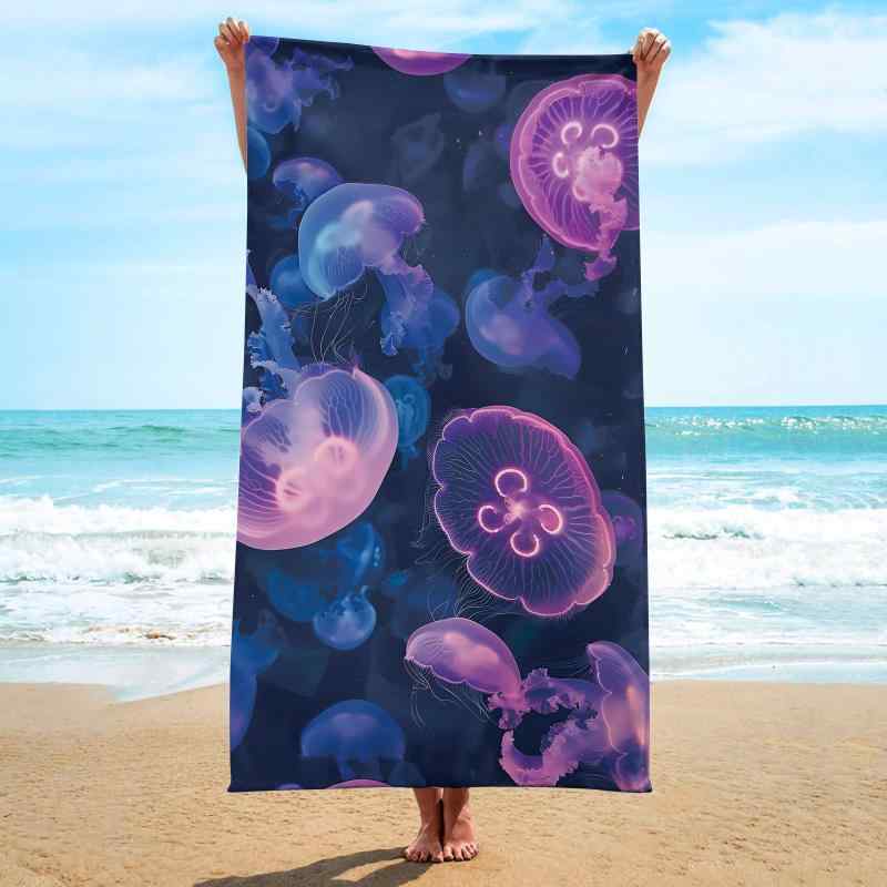 ビーチタオル マイクロファイバー 吸水 速乾 軽量 肌触り抜群 大判 スクエア プールタオル バスタオル ショール パレオ レジャー アウトドア クラゲ柄 マリン柄 春夏(x2)