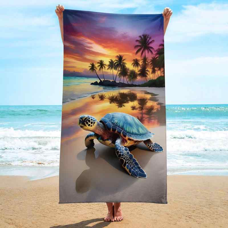 バスタオル 極細繊維 吸水速乾 ビーチ 海水浴 プール レジャー スポーツ 正方形 大判 ウミガメ柄 ショール 軽量 コンパクト 旅行用 平織り(x2)