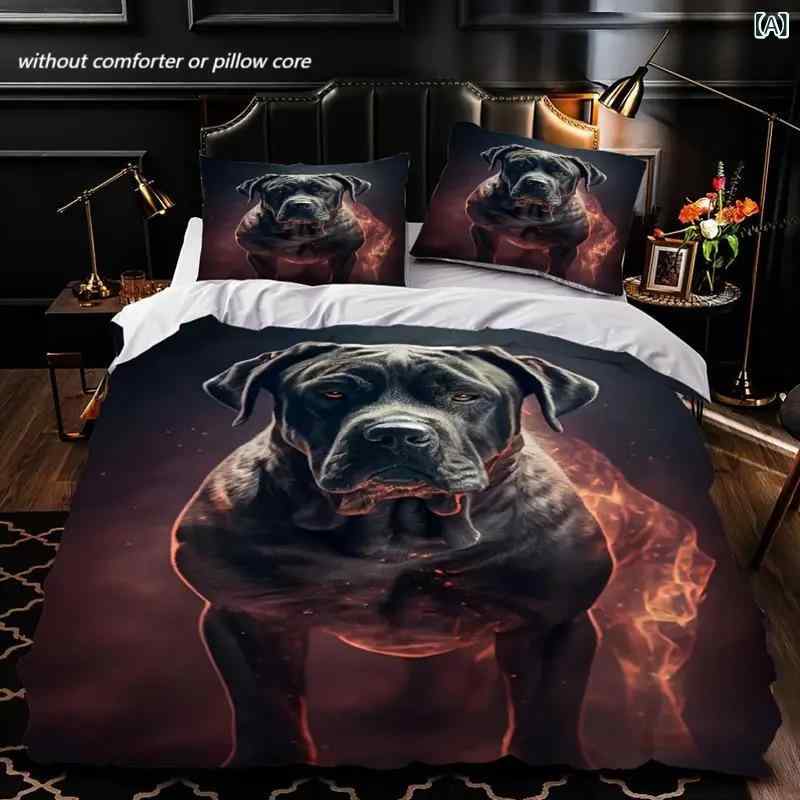 寝具カバーセット 3D高画質 デジタルプリント 合成繊維 モダンデザイン 迫力ある成犬 犬柄 布団カバー 枕カバー 3点セット [2]