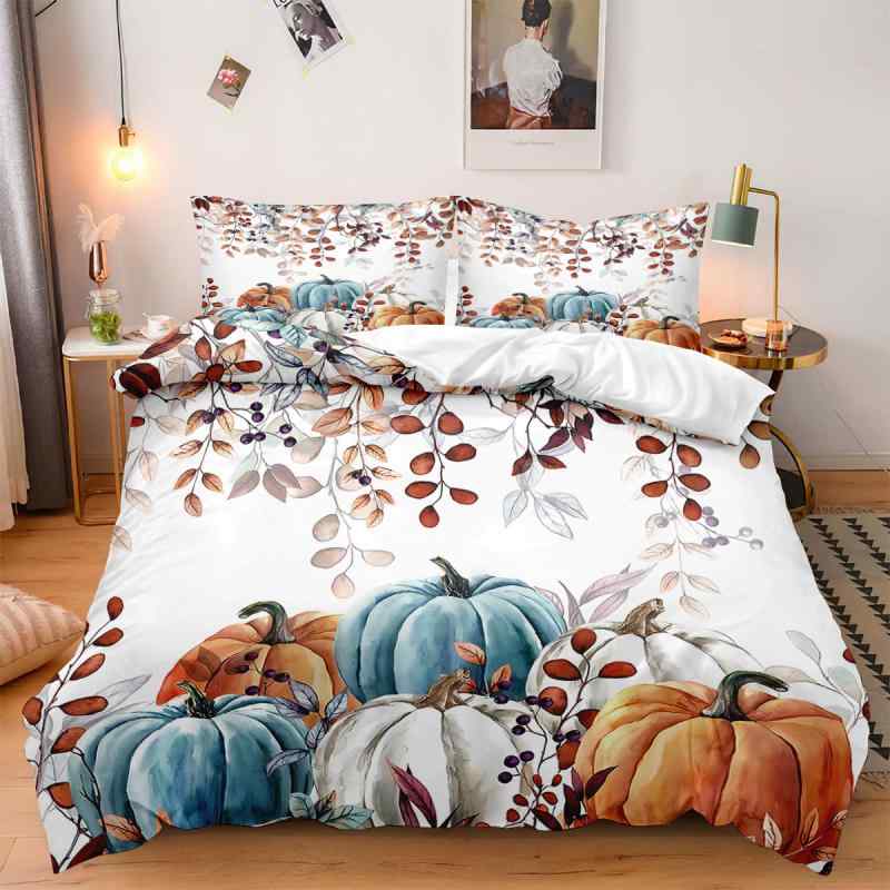 布団カバー 3点セット 秋用 感謝祭 パンプキン柄 デジタルプリント 掛け布団カバー 枕カバー ピローケ..