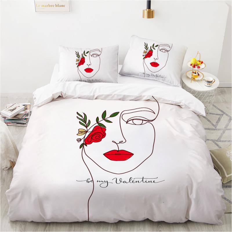 布団カバーセット 4点セット ポリエステル ツイル生地 活性染料プリント 肌に優しい 軽量 上質 幾何学模様 イラスト風 ラインアート おしゃれ モダン スタイリッシュ ホワイト