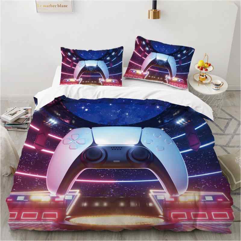 布団カバーセット デジタルプリント ゲームコントローラー柄 活性染料プリント 幾何学模様 掛け布団カ..