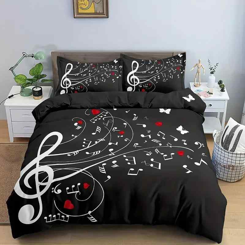 布団カバーセット 3Dプリント 高精細デジタルプリント 音楽テーマ 音符柄 柔らか 快適 心地よい 肌触り..