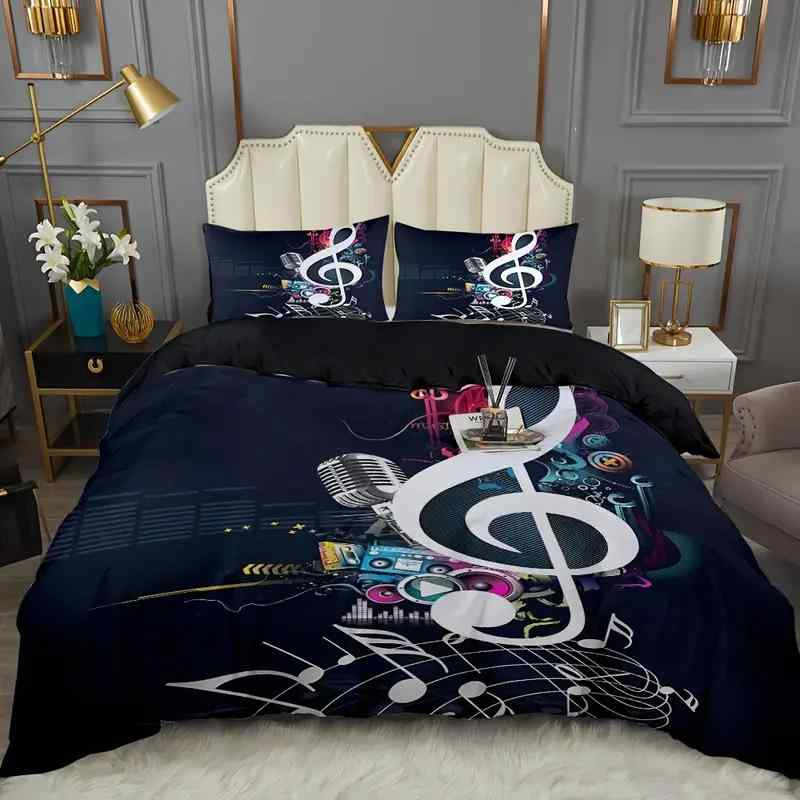 掛け布団カバー 布団カバー 3D高精細 デジタルプリント 音楽ノート柄 楽譜デザイン モダン シンプル ポ..