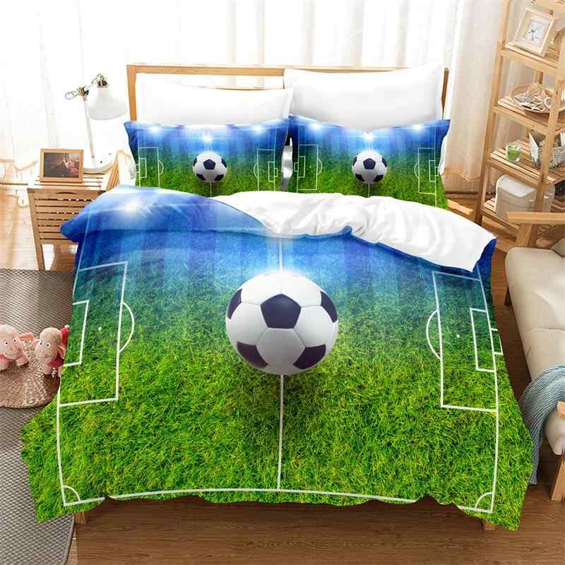 デジタルプリント 寝具セット 男の子 ジュニア サッカー スポーツ柄 掛け布団カバーセット ダブル 特大サイズ ポリエステル素材 子供部屋用 モダン