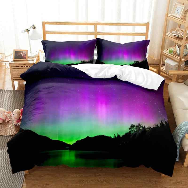 寝具 メンズ レディース 羽毛布団カバー 3点セット 幻想的なオーロラ模様 デジタルプリント ポリエステ..