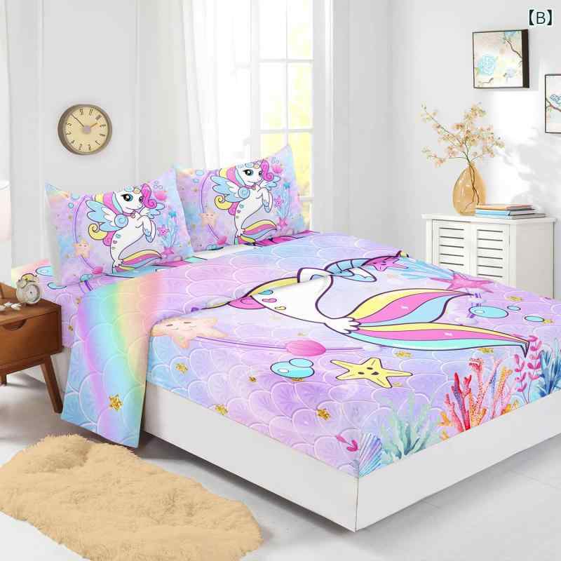 寝具カバーセット ボックスシーツ ピーチスキン加工 デジタルプリント ポリエステル キャラクター リンゴ 星柄 フラットシーツ 枕カバー 4点セット 寝室 寮用 カジュアル [2]