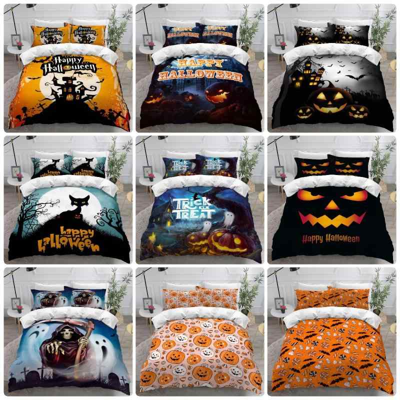 布団カバー ハロウィン 3D デジタルプリント ホラーパンプキン柄 ピーチスキン加工生地 柔らかい肌触り..