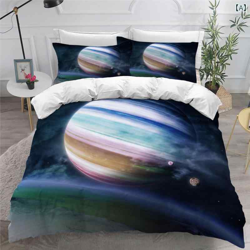布団カバーセット 洗える オールシーズン対応 星空 宇宙柄 3D デジタルプリント ピーチスキン加工 肌触り良い 3点セット シーツ 掛け布団カバー 上質 寝具 [2]