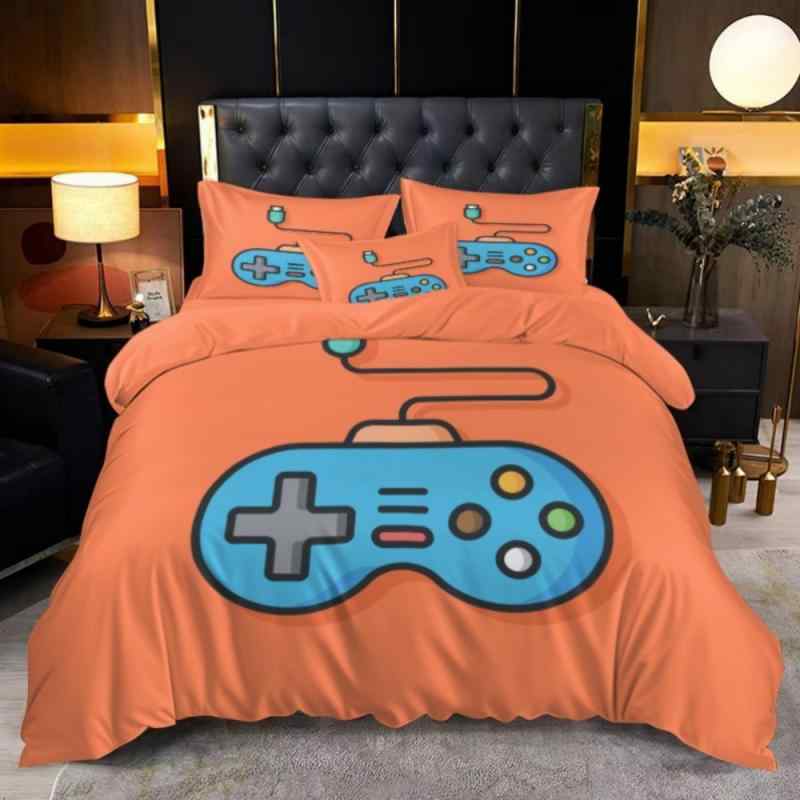寝具3点セット デジタルプリント ゲームコントローラー柄 布団カバー 枕カバー ポリエステル 起毛加工 ..