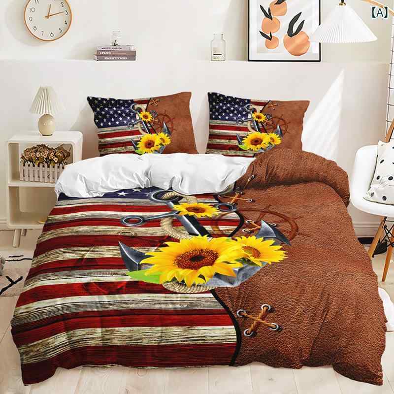 布団カバーセット メンズ 男性用 男の子 船の錨 アンカー マリンテイスト 航海柄 掛け布団カバー 3点セット デジタルプリント 磨毛加工 肌触り快適 ポリエステル