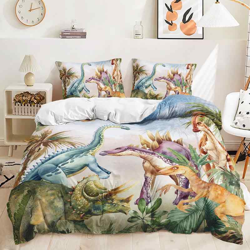掛け布団カバーセット ピーチスキン加工 柔らかな肌触り デジタルプリント 恐竜柄 動物 アニマル ポッ..