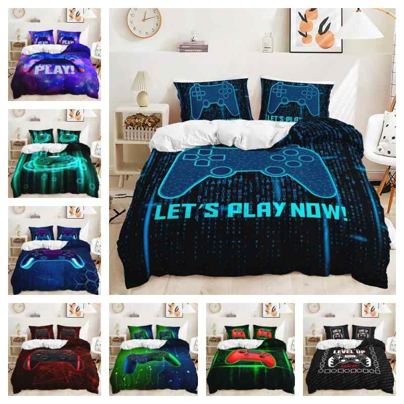 掛け布団カバー 3点セット ゲームコントローラー柄 クール グラデーション デジタルプリント ピーチス..